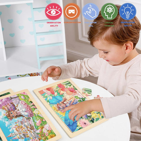 MAX JHQIQU 4 Sets Set 24 3-5, 4-6, 3 4 5 6 of Wooden Puzzles, Each has Pieces, Including Castle Unicorn Princess