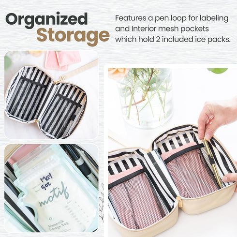 August Bee & Company 6-8 Packs Breast Milk Cooler Travel Bag - Stylish Polyester Breastmilk Storage Bag Holds Bags