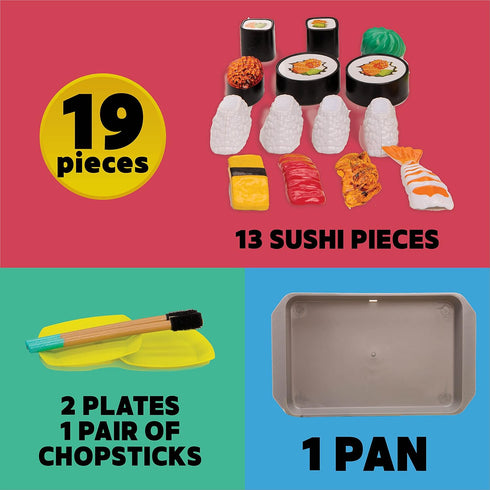 Toy Chef Set, Complete Sushi Restaurant Pretend Play Childrens Pretend Food and Chopsticks, Play Kitchen Accessories
