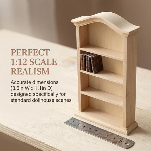 1/12 Dollhouse Wooden Bookshelf, Mini Furniture Doll Display Case Miniature Cabinet Shelf Fairy Scene Bookcase