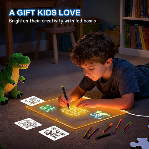 17" 7 3-12+, (2026 LED Drawing Board for Kids, Light Up Doodle Board, Reusable Glow in The Dark Drawing Tablet