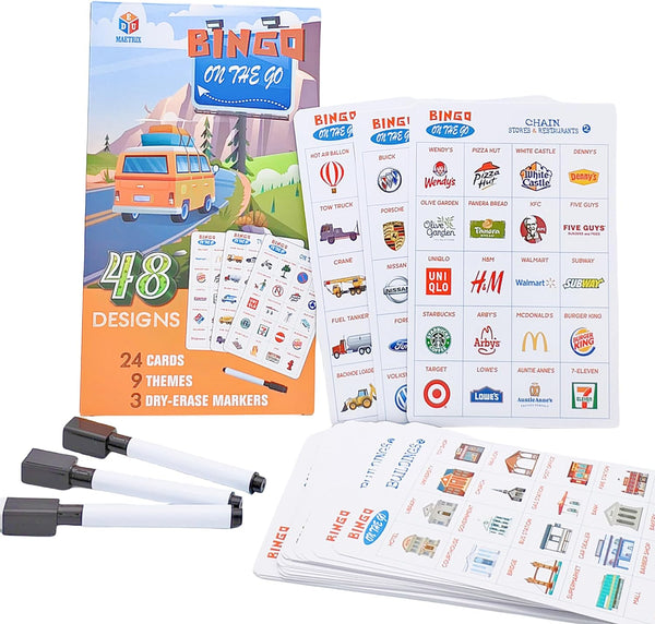48 Designs Car Bingo and Road Trip Scavenger Hunt Game - Fun Travel Activity for Kids Ages 3-8