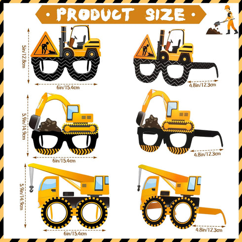 32 Funrous Pcs Construction Theme Party Eyeglasses Dump Truck Cardboard Glasses Engineering Excavator Photo Booth Props