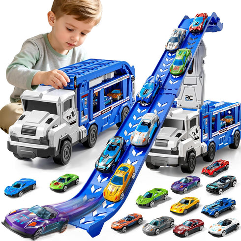 GOGIHCCH 3-in-1 Kids Carrier Truck Toy Car Tracks for Toddlers 2-4 Years Old