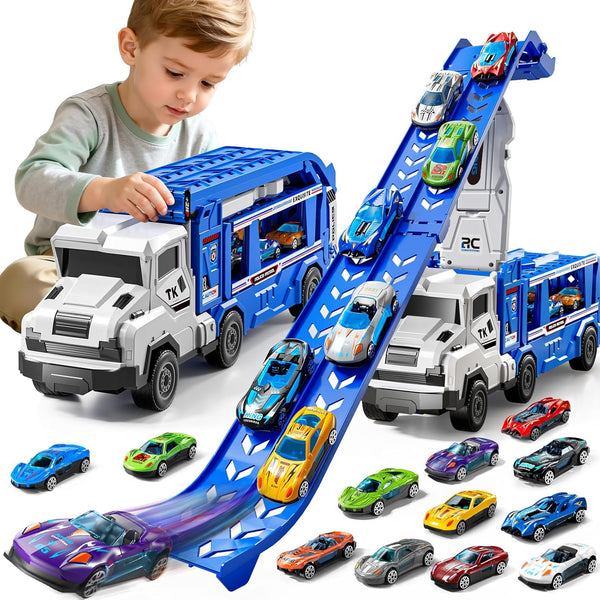 GOGIHCCH 3-in-1 Kids Carrier Truck Toy Car Tracks for Toddlers 2-4 Years Old