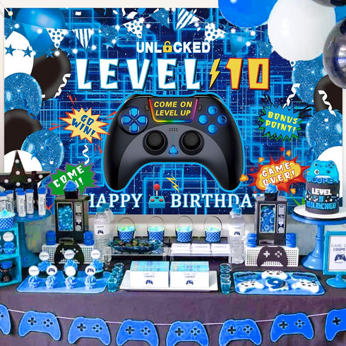 10th Birthday Decorations for Boys Happy 10th Birthday Banner, 10th Video Game Birthday Decorations Cheers to 10 Years Party Supplies 6 x 3.6ft