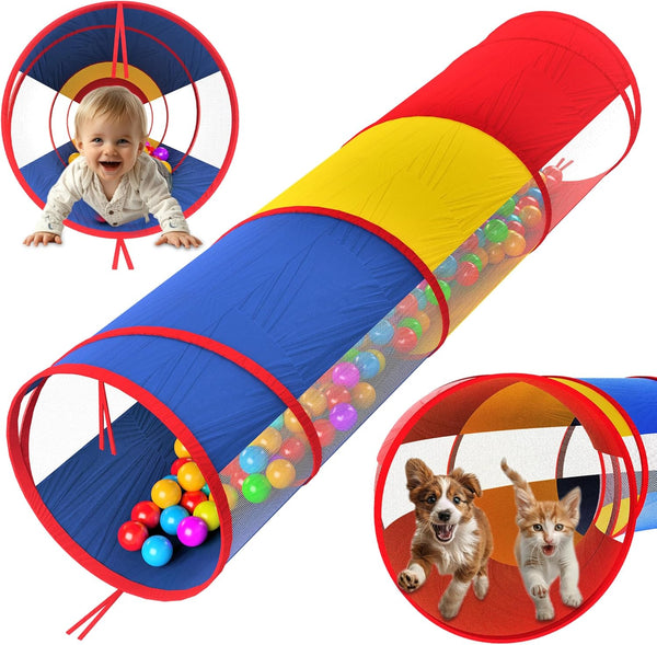 Playz Kids Play Tunnel for Toddlers 1-3 and Up - Large Opening Colorful Pop Up Baby Tunnel for Kids