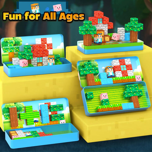 3+ Magnetic Blocks Kids Travel Toys with Portable Metal Tin Montessori Building Blocks STEM Magnet Magnetic Tiles