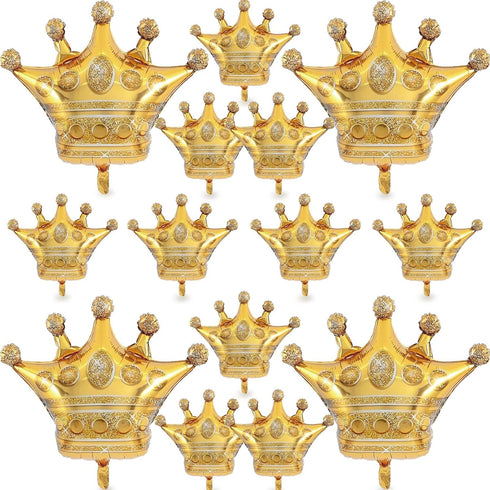 14PCS Gold Foil Crown Balloons for Birthday, Wedding, Party, Baby Shower Decorations - 4 Giant & 10 Mini Size