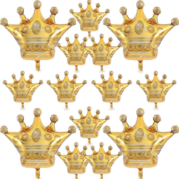 14PCS Gold Foil Crown Balloons for Birthday, Wedding, Party, Baby Shower Decorations - 4 Giant & 10 Mini Size