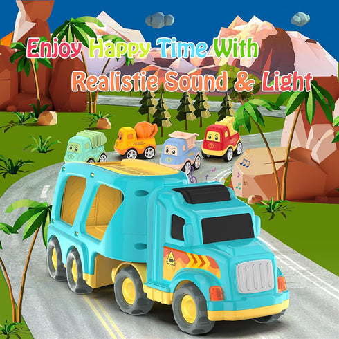 Toddler Car Toys for 3-5 Years Old, 4 Pack Small Pull Back Construction Vehicles, Christmas Birthday Gifts for Kids