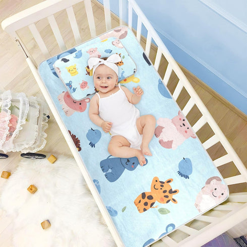 WDdZzyy 28" 52" Cartoon Animal Light Blue Cooling Baby Bed Mattress x Washable Mattress pad Cover for Kids, Adult