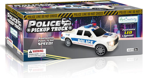 1:20 3-5, ArtCreativity Police Car Toy, Pickup Truck Toy with LED Headlights and Sirens, Friction Powered, Scale Police