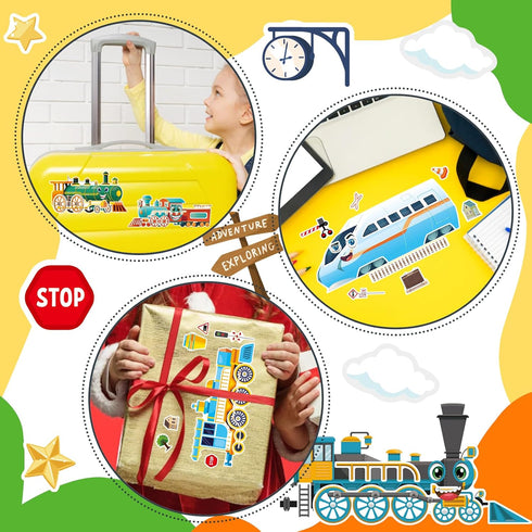 OTAITY 24 Sheets Train Stickers for Kids, Make-a-face Sticker, Make Your Own Train Mix and Match Stickers for DIY