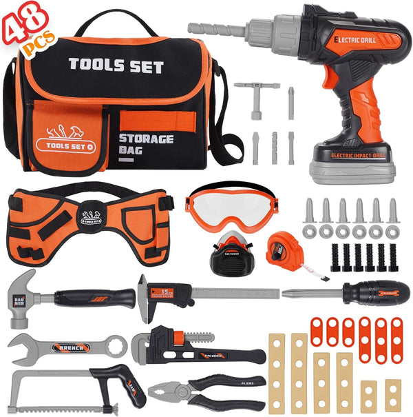 Kids Tool Set- 48PCS Toddler Tool Set Toys with Electronic Toy Drill,