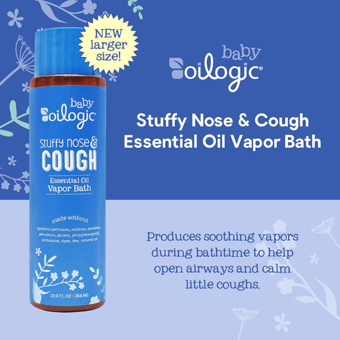 12.9 Oz Oilogic Stuffy Nose & Cough Essential Oil Vapor Bath for Babies & Toddlers - Gentle Baby Bath Essentials