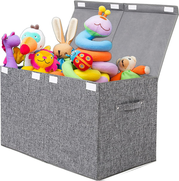 popoly Large Toy Box Chest with Lid, Collapsible Sturdy Toy Storage Organizer Boxes for Kids, Boys, Girls, Nursery,