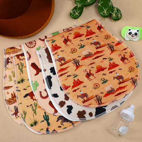 Windkream 5 Pack 19 9 Inches Western Baby Burp Cloths Soft Absorbent Spit up Rags Cowboy Burp Cloths Wild West Burping