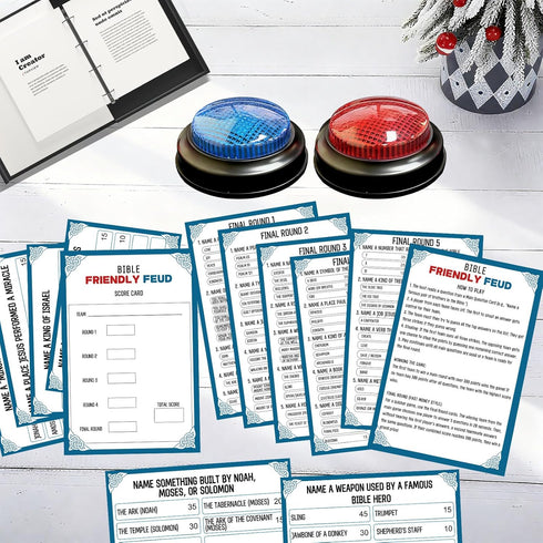 IIDEA 2 Christian Bible Family Feud Game with Buzzers,Religious Trivia Quiz Card Game for Church Groups,Easter