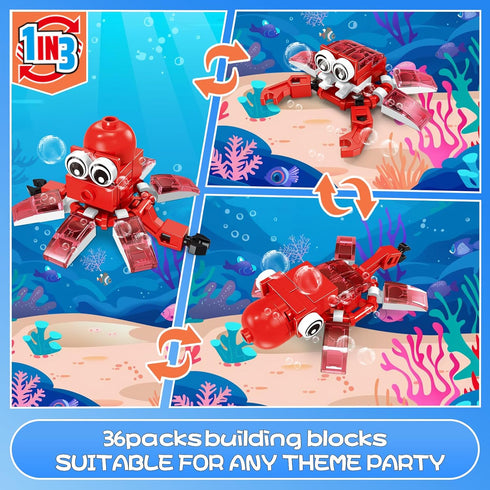 36 Packs 999PCS Set, 6-12+ VOPOGLNE Marine Animals Building Blocks Toy, Party Favors for Kids, Building Classroom