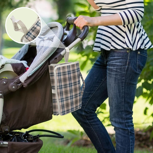 CHUROUSY Brown Plaid Checkered Portable Diaper Changing Pad with Wipes Holder, Geometric Gingham Foldable Baby Diaper