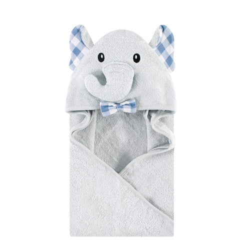 Hudson Baby Unisex Cotton Animal Face Hooded Towel, Gingham Elephant, One Size