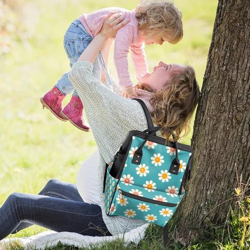 Hsnar Backpack Lovely Daisy Waterproof Diaper Bag Large Capacity Baby Bag with Stroller Straps, Multi-Pocket Diaper Bag