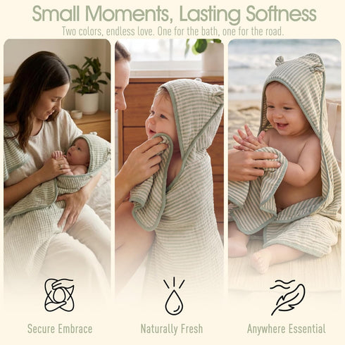 4-Piece Set (2) 6-Layer 32x32 (2) Muslin Baby Towel - Made with Organic Cotton, Bath Towels & Washcloths, Absorbent