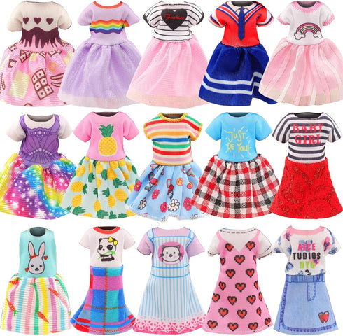 30 PCS Mini 6 Inch Doll Clothes and Accessories, 4 Tops, 4 Pants for Boy Dolls, 5 Dresses, 10 Outfits & Accessories