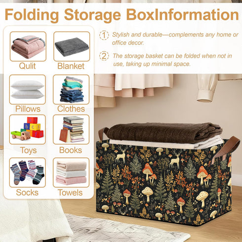 Oeaskly Closet Forest Mushroom Large Storage Bins with Handles, Oxford Fabric Storage Basket, Foldable Organizer