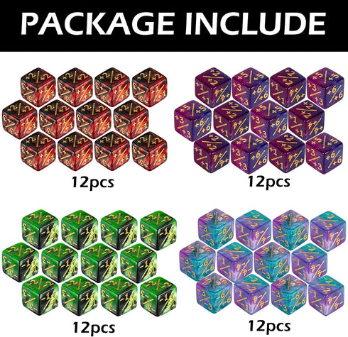 48 PCS Magic The Gathering MTG Counter Dice Marble Bulk Life Counters Tokens Dice Compatible with Magic Card Game Accessories CCG Creature Stats, 4 Colors
