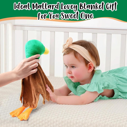Baby Security Blanket, Mallard Duck Soft Lovey Plush Snuggle Gift, Unisex Newborn Toddler Nursery Decor