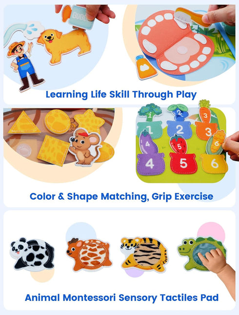 1-3, 1+ BizyKoady Toddler Busy Book for Montessori Felt Busy Book, Busy Board for Year Old, Toddler Airplane Travel