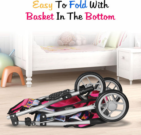 fash n kolor Baby Doll Stroller Gift for Kids, Toy Doll Stroller with Adjustable Canopy & Storage Basket Push Pram Baby
