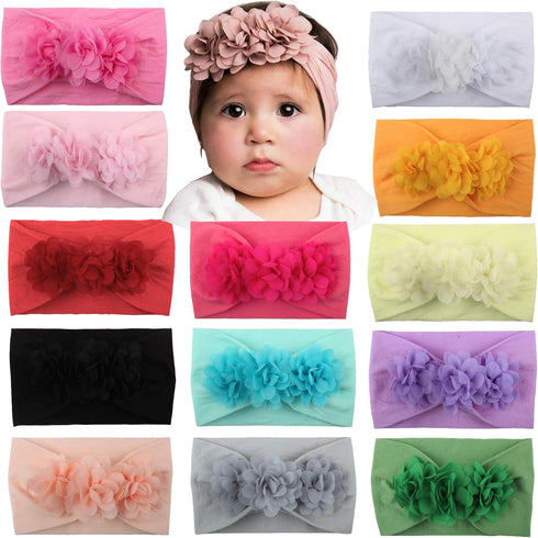 WZT Stretchy Knot Nylon Baby Headbands for Newborn Girls, Infant Toddlers, Kids Bows, Child Hair Accessories