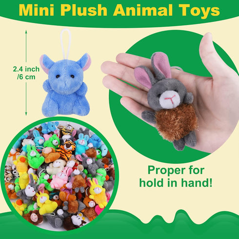 64 Pieces Mini Plush Animals Toys Set - Cute Small Stuffed Animal Keychain Jungle Animal Decor for Parties