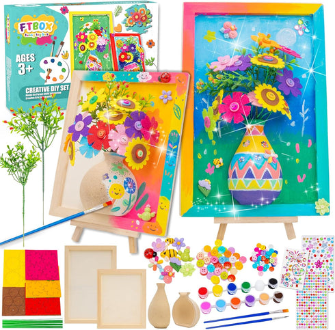 FTBox Crafts Gift for Girls, DIY 3D Felt Flowers Wooden Vase Picture Frame