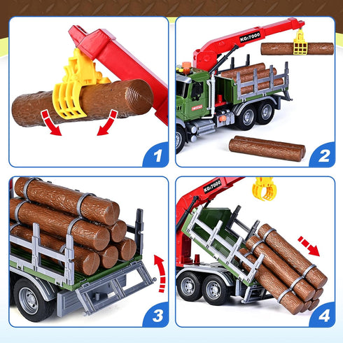 3 4 5 6 7 8 15" 6 Bstoyder Kids Toys for Years Old Boys, Farm Logging Truck Toy with Loading Crane and Trunks, Lights