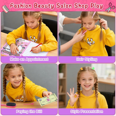 3 4 5 6 7 8 Doll Head for Hair Styling Kids, Pretend Play Hair Salon Toys for Girls with Hairdryer Hair Accessories