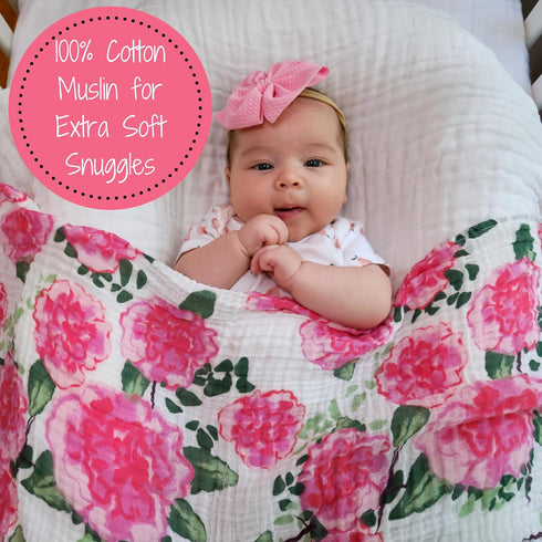 100% 47 47 Inches 3 Pack) LollyBanks Muslin Swaddle Blankets, Cotton Baby Swaddle Blanket for Girls, Soft and Large x