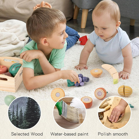 10 Set 3+, PCS Fruit Wooden Play Food for Kids Kitchen, Wooden Cutting Fruit Toys for Toddlers and Kids Ages Pretend