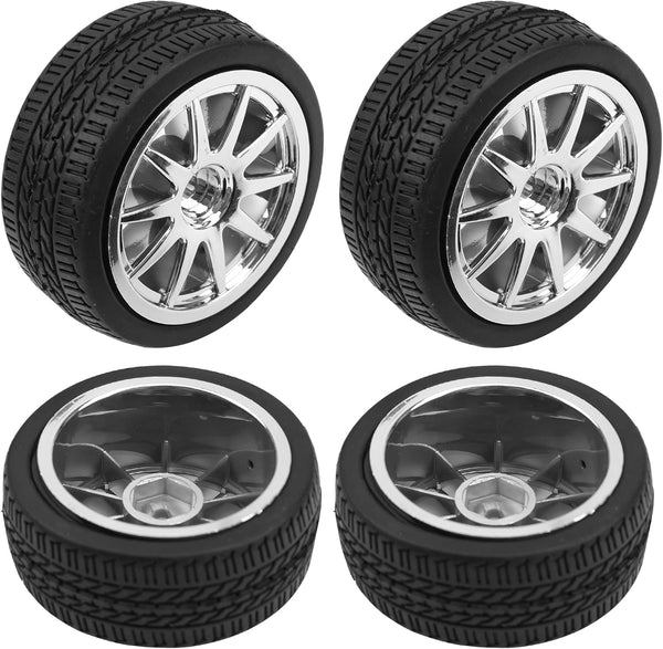4Pcs 2.55in Rubber Tires & 12mm Hex Plastic Wheel Rims Set 10-Spoke with Foam Compatible with Traxxas Kyosho HPI Tamiya