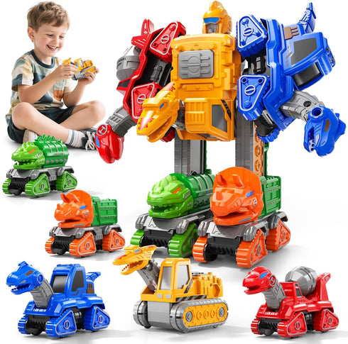 Novaluki Transforming Robot Toys Set Construction Trucks, Dinosaur Vehicles 6 in 1 Transform