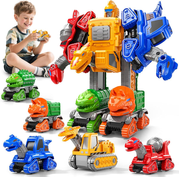 Novaluki Transforming Robot Toys Set Construction Trucks, Dinosaur Vehicles 6 in 1 Transform