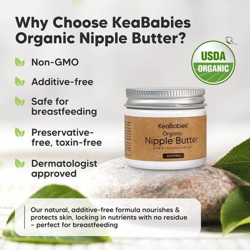 100% Essentials,2oz Organic Nipple Butter for Cracked, Sore, Relief - Nursing Nipple Cream Safe for Breastfeeding