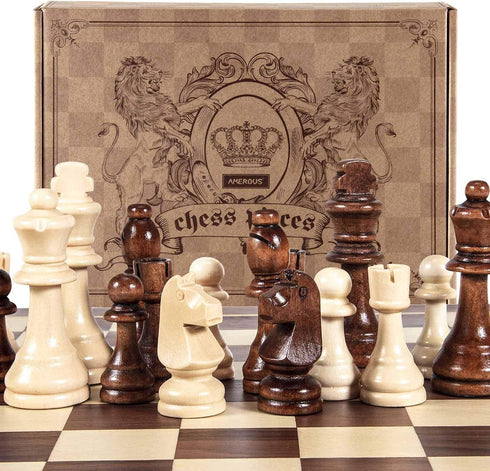 AMEROUS Wooden Chess Pieces Only, Tournament Staunton Wood Chessmen with 3.5 inches King