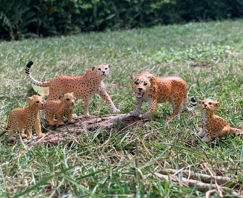 Gemini&Genius Jaguar Toys, Safari Animal Cheetah and Leopard Family Playset Figures, Wildlife World Models, Birthday