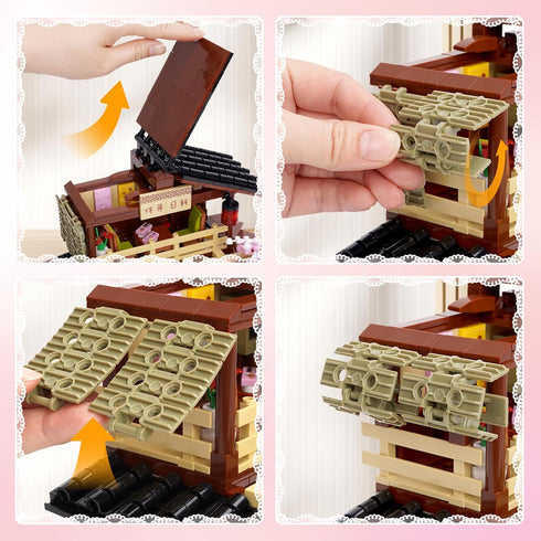 8+ 763 Toy Building Block, Japanese Sushi Shop Model Kit, Compatible with Regular Size Brick, Creative Construction