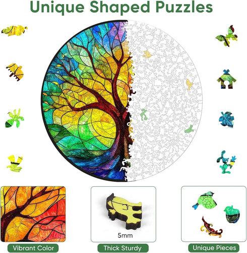 500 Adults,5MM (16.5"*16.5") Ruikiyart Colorful Tree Piece Puzzles for Tree of Life Wooden Jigsaw Puzzles, Tree Puzzle