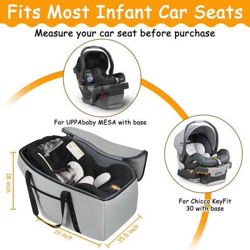 Car Seat Travel Bag, Fits Chicco Keyfit 30, Uppababy Mesa, Nuna Pipa Lite, Padded Infant Gate Check Bag for Air Travel